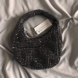 Dynamite Allover Gem Black Beaded Mini Bag Purse NWT